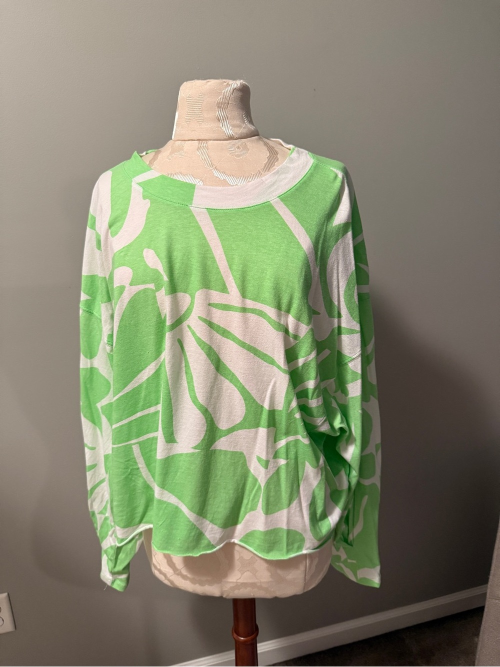 FP Movement by Free People Lime Green & White Abstract Long-Sleeve Sweatshirt